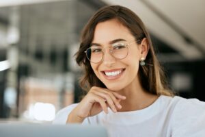 Smiling woman in office setting